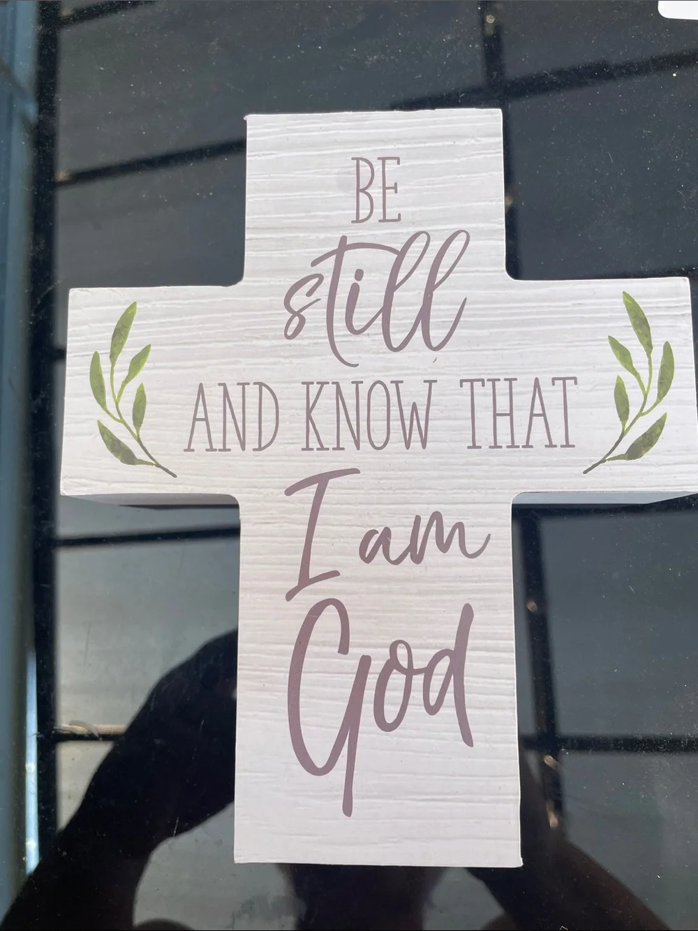 Be Still I Am God Decorative Cross Wall Sign - White and Mauve